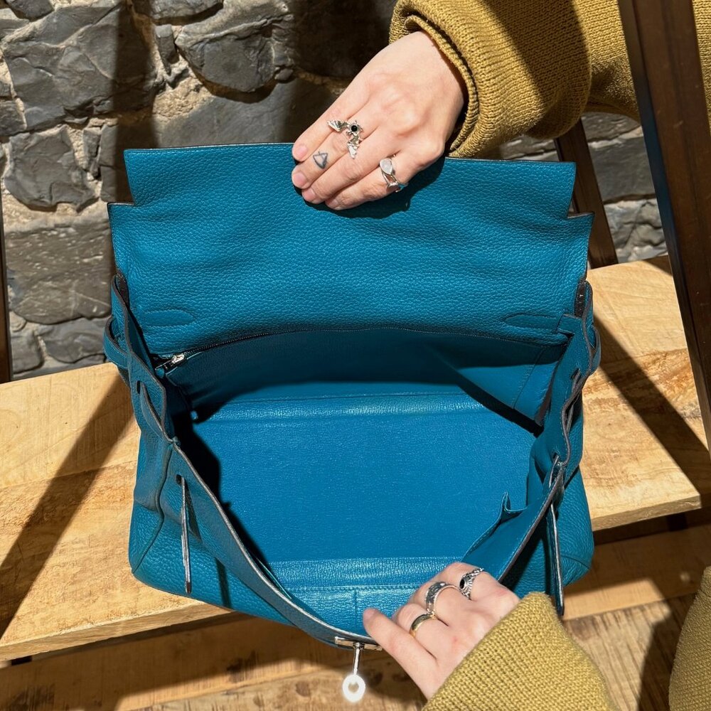 Hermès 2013 Bleu Izmir Clemence Leather Kelly 35 Bag - Picture 13 of 16